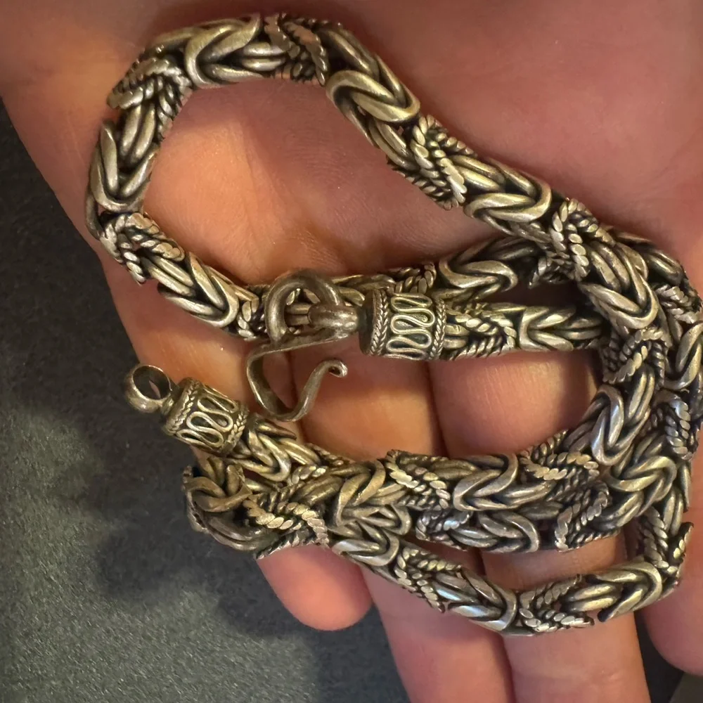 Stunning Vintage Sterling Silver Byzantine Chain Necklace
